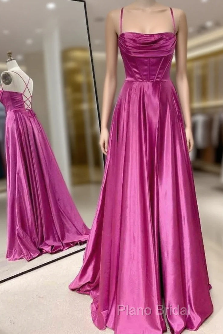 A-Line Fuchsia Formal Prom Dresses Ruched Long Formal Dresses Spaghetti Straps Main image