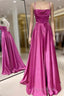 A-Line Fuchsia Formal Prom Dresses Ruched Long Formal Dresses Spaghetti Straps