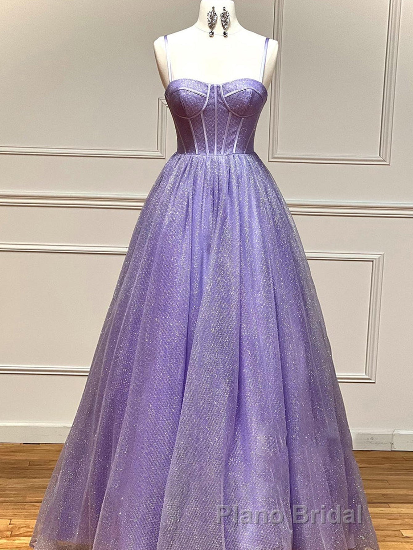 A Line Glitter Tulle Formal Prom Dresses with Pockets Secondary image
