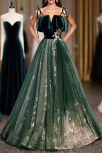 A-Line Glittering Engagement Formal Evening Dresses Strap Sleeveless Floor Length With Sequin