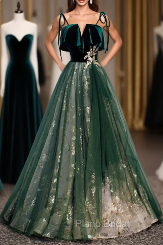 A-Line Glittering Engagement Formal Evening Dresses Strap Sleeveless Floor Length With Sequin Main image