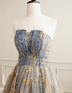 A-line Gradient Tulle Long Party Dresses, Floor Length Formal Prom Dresses