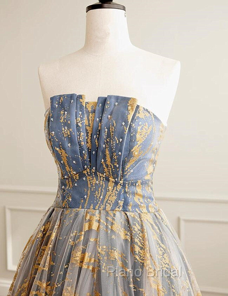 A-line Gradient Tulle Long Party Dresses, Floor Length Formal Prom Dresses