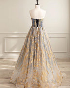 A-line Gradient Tulle Long Party Dresses, Floor Length Formal Prom Dresses