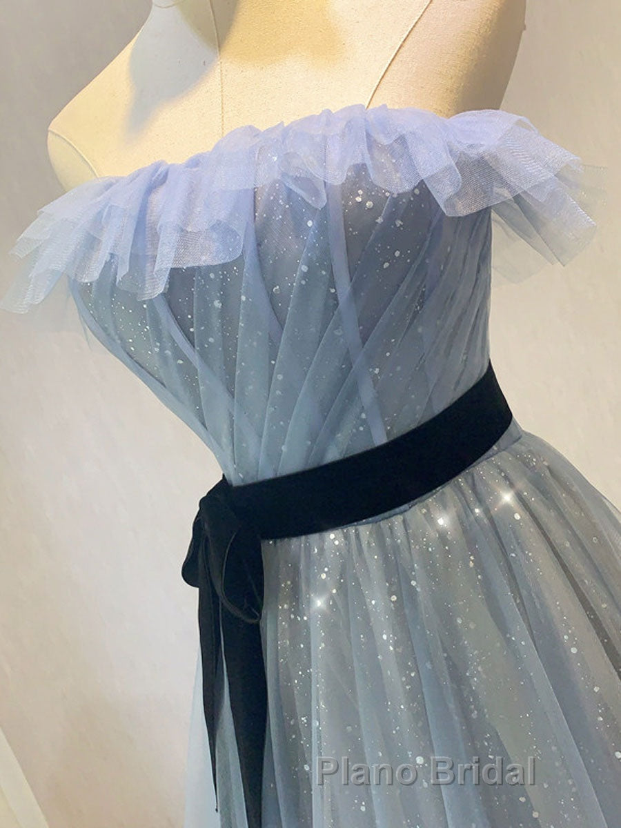 A-Line Gray Blue Tulle Long Formal Prom Dress, Gray Blue Long Formal Dress Secondary image