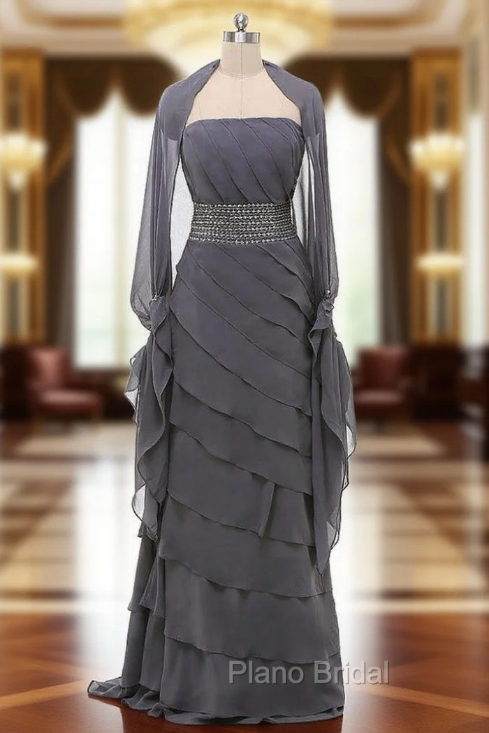 A-Line Gray Chiffon Long Two Piece Mother Of The Bride Dresses