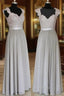 A-Line Gray Long Formal Prom Dresses, Gray Lace Bridesmaid Dresses