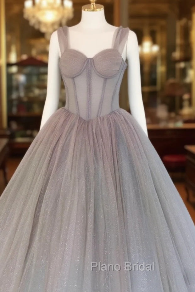 A-Line Gray Sweetheart Neck Long Formal Prom Dresses, Gray Formal Evening Dresses