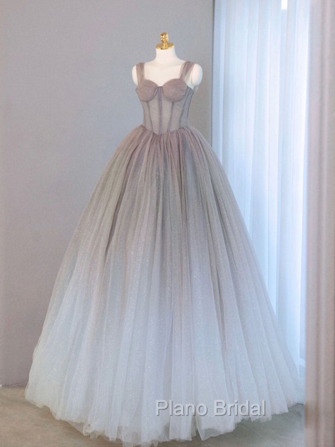 A-Line Gray Sweetheart Neck Long Formal Prom Dresses, Gray Formal Evening Dresses