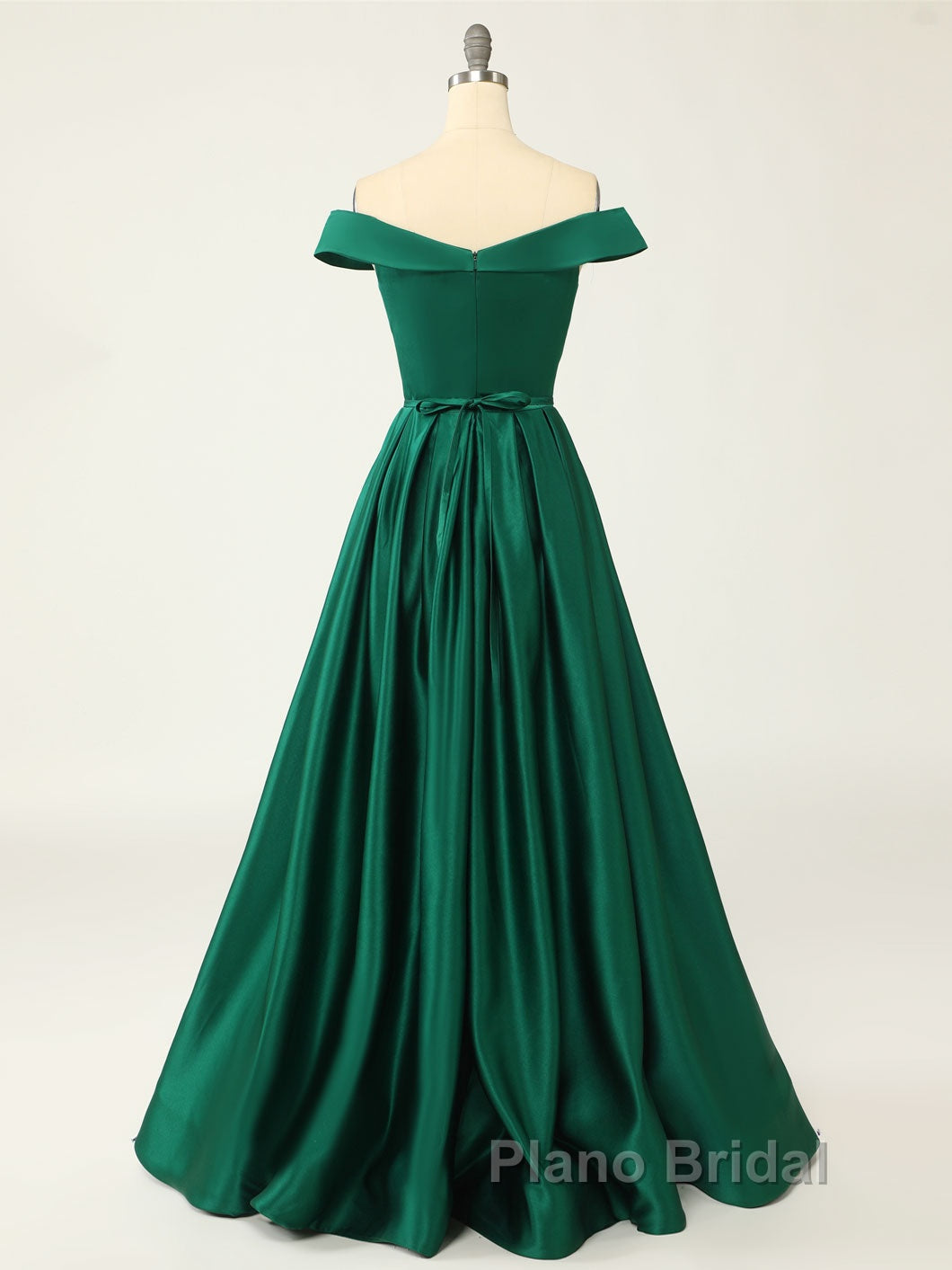 A-Line Green Off Shoulder Long Formal Prom Dresses, Green Formal Evening Dresses