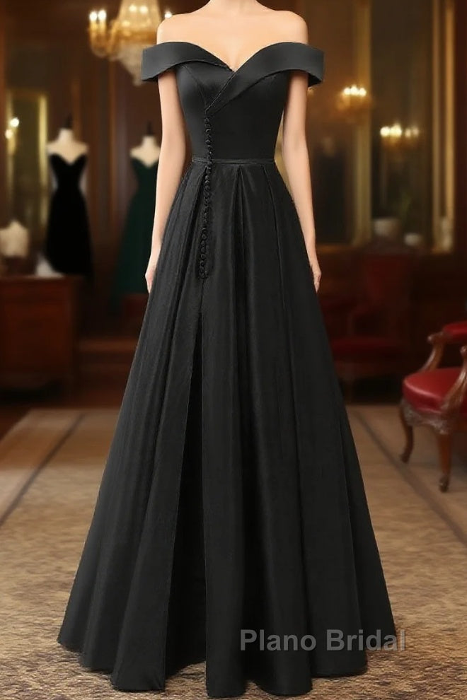 A-Line Green Off Shoulder Long Formal Prom Dresses, Green Formal Evening Dresses Main image