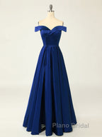 A-Line Green Off Shoulder Long Formal Prom Dresses, Green Formal Evening Dresses