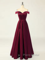 A-Line Green Off Shoulder Long Formal Prom Dresses, Green Formal Evening Dresses