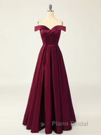 A-Line Green Off Shoulder Long Formal Prom Dresses, Green Formal Evening Dresses
