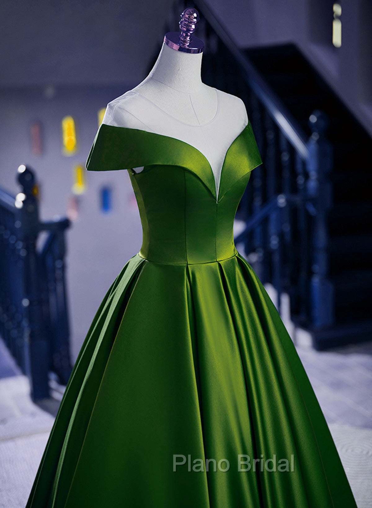 A-Line Green Satin Floor Length Party Dresses, Green Long Formal Dresses Secondary image