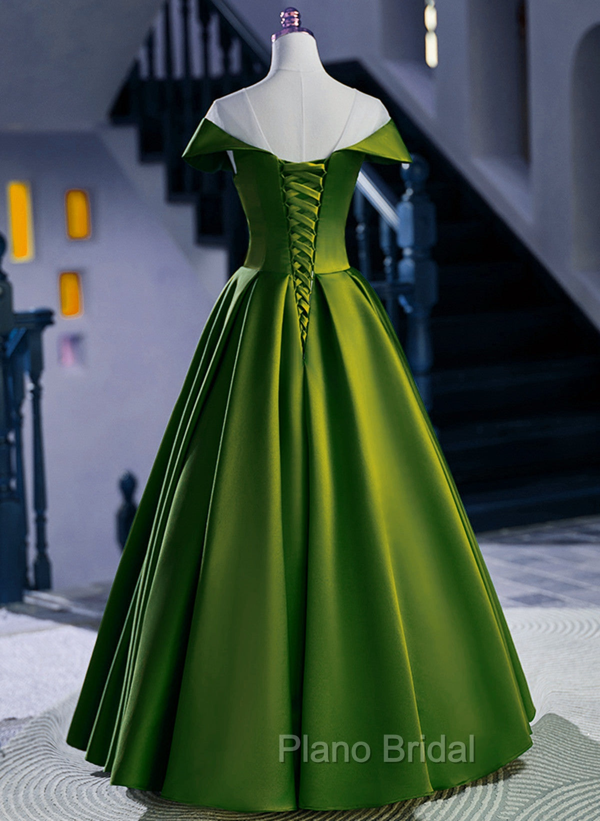 A-Line Green Satin Floor Length Party Dresses, Green Long Formal Dresses