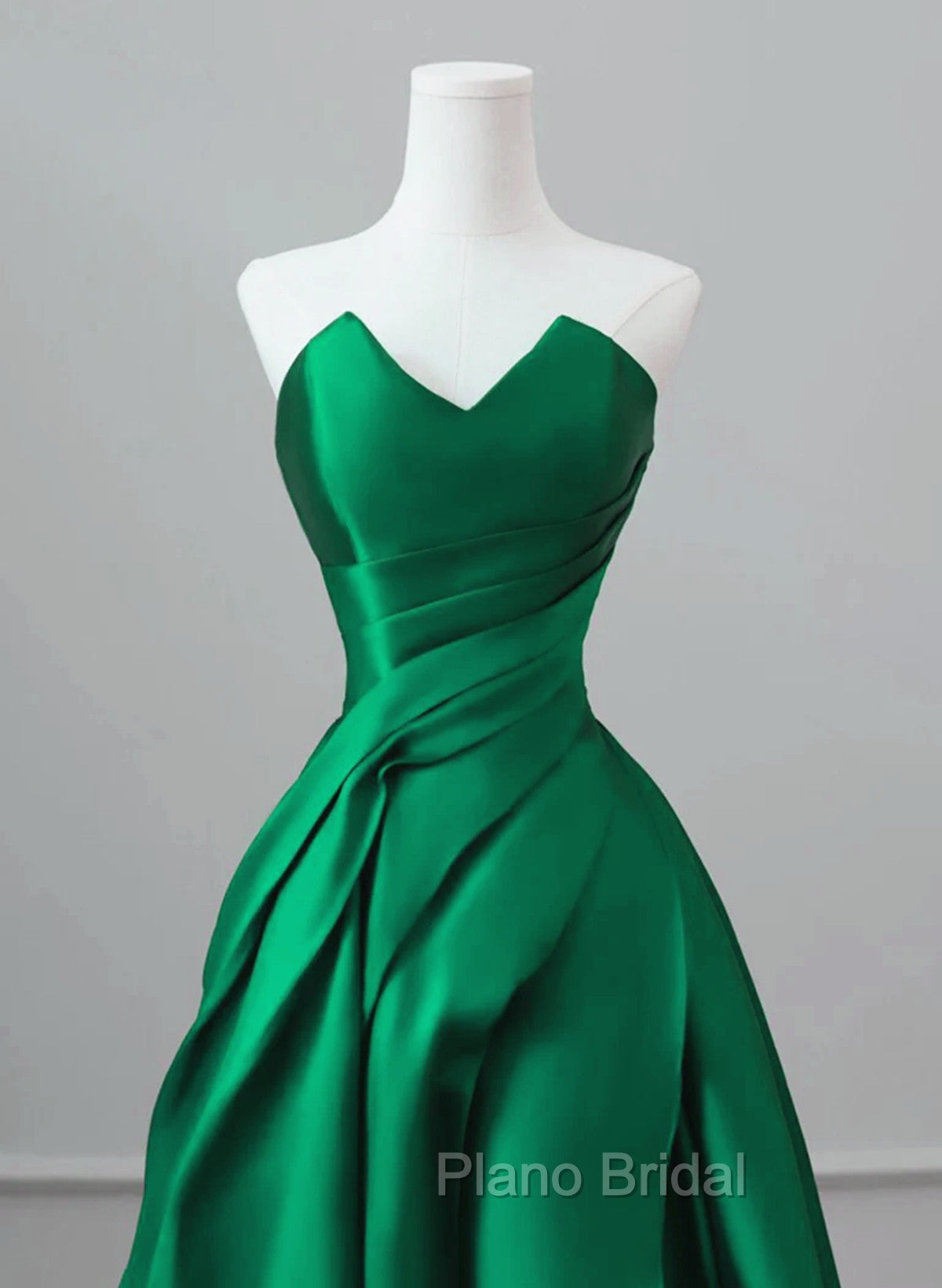 A-line Green Satin Lace-up Floor Length Party Dresses, Green Satin Formal Prom Dresses Secondary image