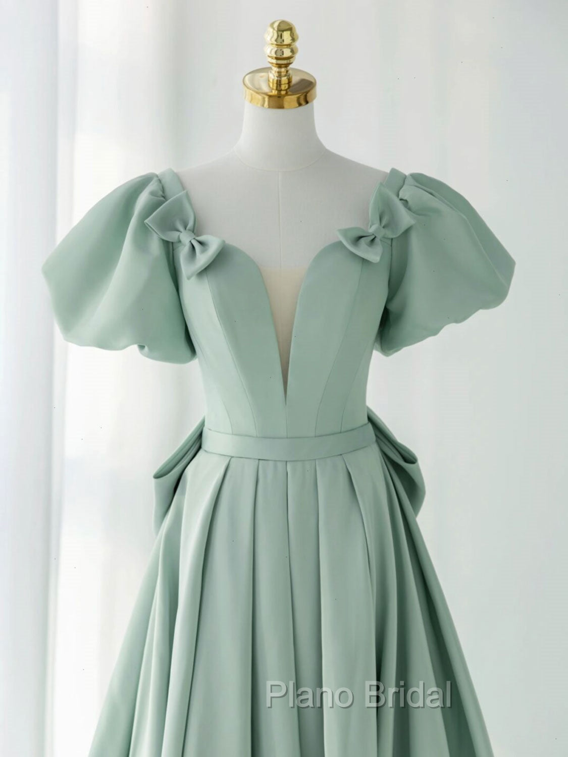 A-Line Green Satin Long Formal Prom Dresses, Green Long Evening Dresses Secondary image