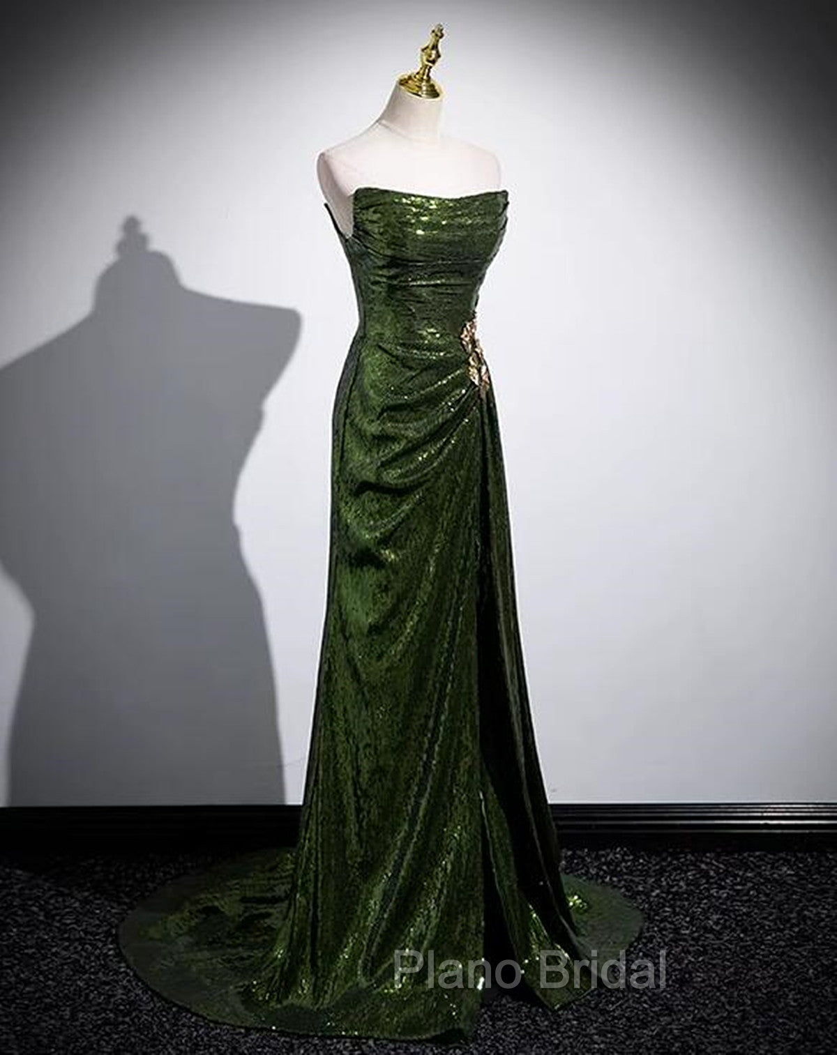 A-line Green Sequins Mermaid Long Party Dresses, Mermaid Sequins Green Formal Prom Dresses
