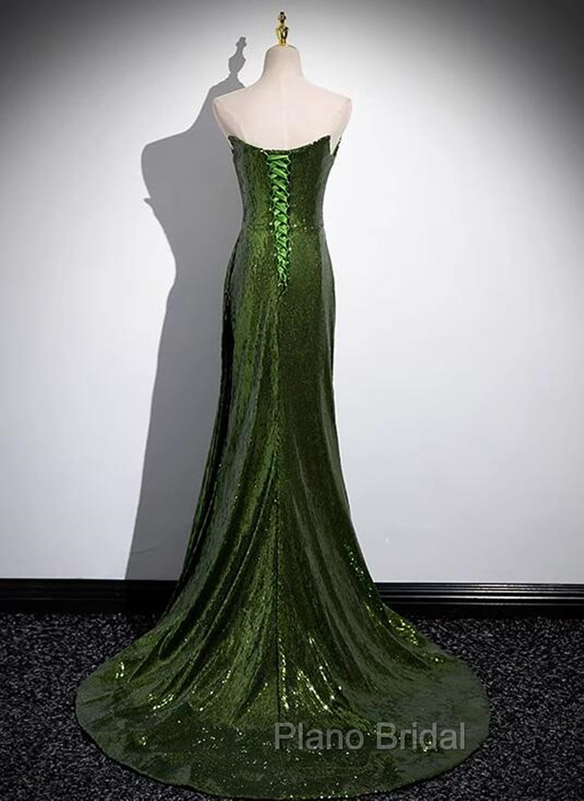 A-line Green Sequins Mermaid Long Party Dresses, Mermaid Sequins Green Formal Prom Dresses