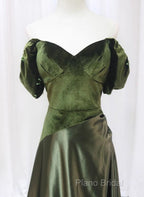 A-Line Green Sweetheart Velvet Long Party Dresses, Green Formal Dresses Formal Prom Dresses