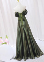 A-Line Green Sweetheart Velvet Long Party Dresses, Green Formal Dresses Formal Prom Dresses
