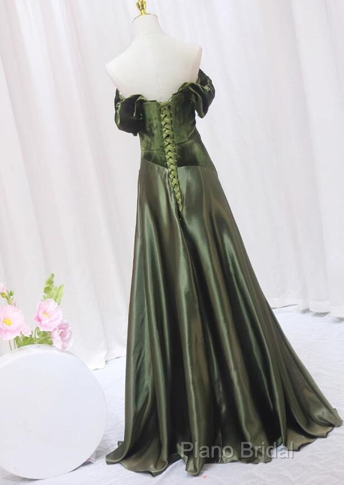 A-Line Green Sweetheart Velvet Long Party Dresses, Green Formal Dresses Formal Prom Dresses