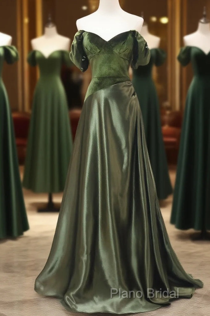 A-Line Green Sweetheart Velvet Long Party Dresses, Green Formal Dresses Formal Prom Dresses Main image