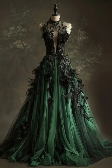 A Line Green Tulle Long Formal Prom Dresses Formal Applique Formal Evening Dresses
