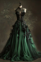 A Line Green Tulle Long Formal Prom Dresses, Formal Graduation Formal Evening Dresses