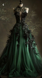 A Line Green Tulle Long Formal Prom Dresses, Formal Graduation Formal Evening Dresses