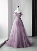 A-Line Green Tulle Long Formal Prom Dresses, Green Formal Evening Dresses