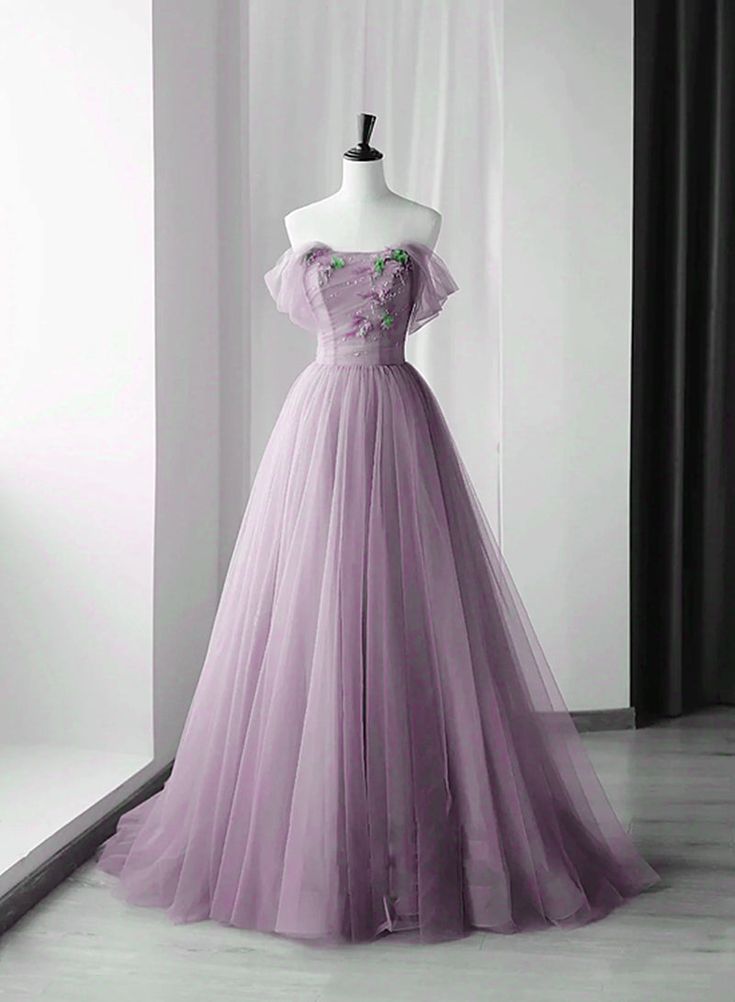 A-Line Green Tulle Long Formal Prom Dresses, Green Formal Evening Dresses