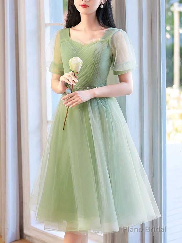A-Line Green Tulle Short Prom Dress, Green Short Formal Dress Main image