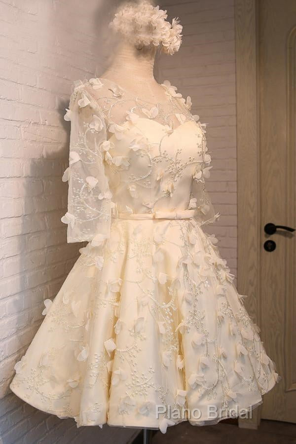 A-Line Half Sleeves Tulle Homecoming Dresses With Appliques Secondary image