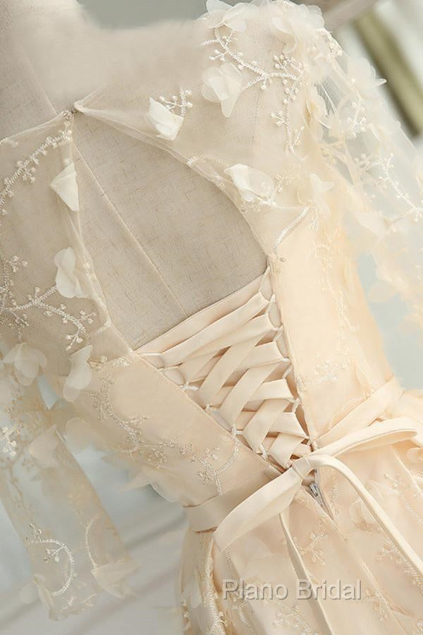 A-Line Half Sleeves Tulle Homecoming Dresses With Appliques