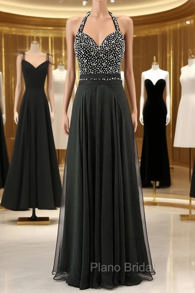 A-Line Halter Backless Chiffon Bridesmaid Dresses With Beading Main image