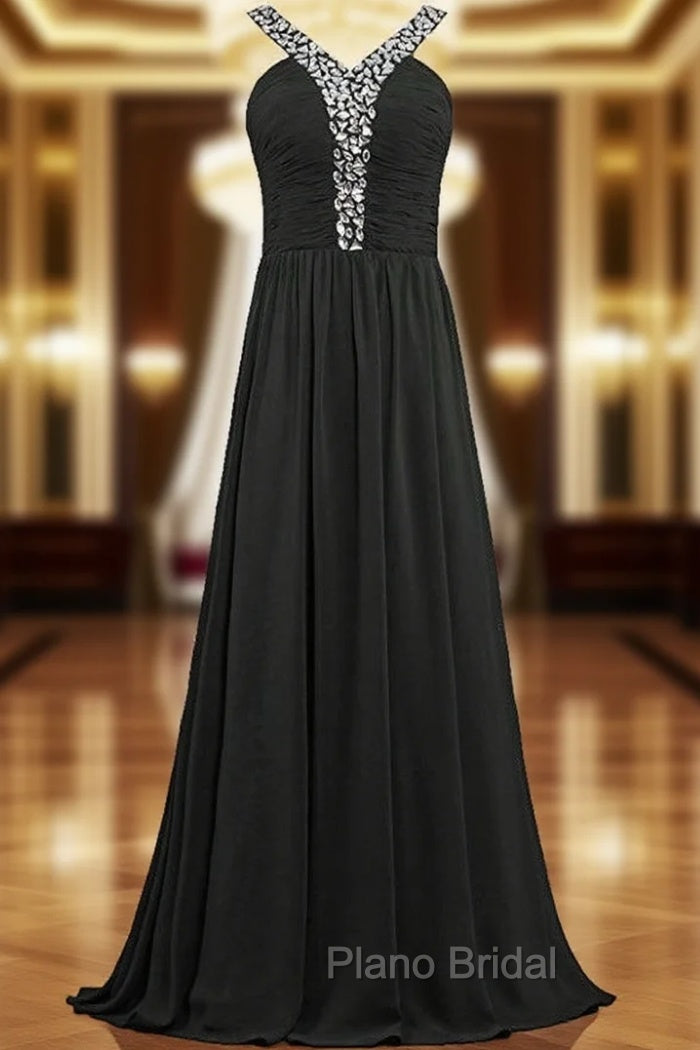 A-Line Halter Chiffon Pleats Bridesmaid Dresses With Beading