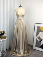 A-line Halter Ruffles Floor-Length Dress