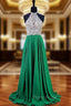 A-line Halter Sleeveless Beaded Floor Length Chiffon Formal Prom Dresses