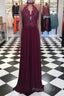 A Line High Neck Lace Long Formal Prom Dresses, Lace Evening Dresses