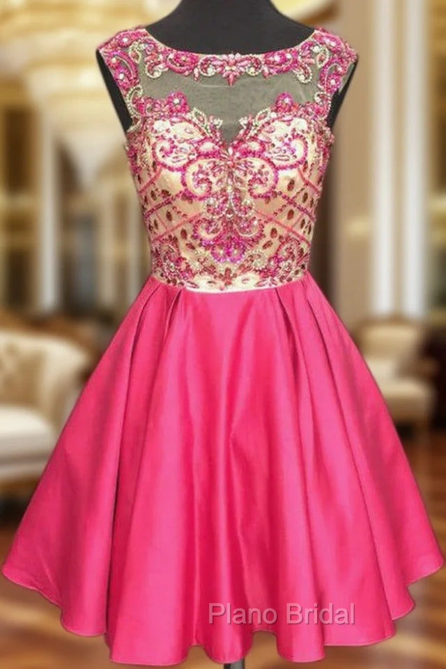 A-line Illusion Cap-sleeve Rhinestone Sweet Little Homecoming Dresses Main image