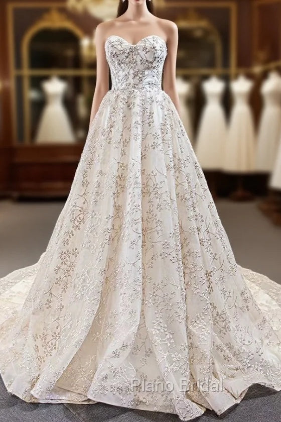 A-Line Ivory White Sweetheart Embroidery Sleeveless Formal Prom Dresses Main image