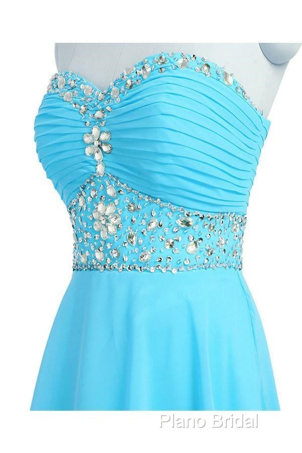 A-Line Knee Length Chiffon Blue Homecoming Dresses With Crystals Secondary image
