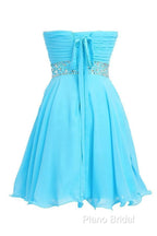 A-Line Knee Length Chiffon Blue Homecoming Dresses With Crystals