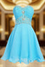 A-Line Knee Length Chiffon Blue Homecoming Dresses With Crystals