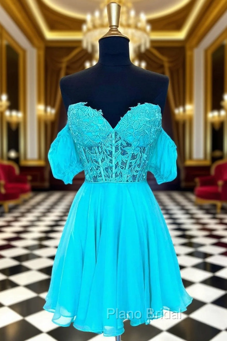 A Line Lace Off the Shoulder Homecoming Dresses with Appliques Main image