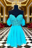 A Line Lace Off the Shoulder Homecoming Dresses with Appliques