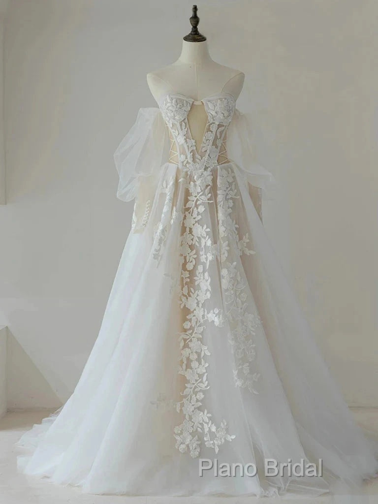 A-Line Lace Tulle Long Formal Prom Dresses Bride Gown Secondary image