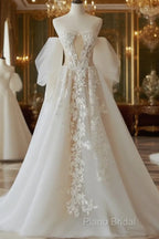 A-Line Lace Tulle Long Formal Prom Dresses Bride Gown
